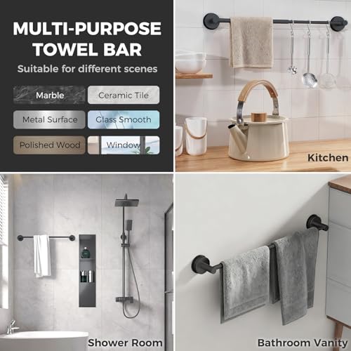WingWider Adjustable Suction Cup Towel Bar for Bathroom Wall,14.6Inch~24 Inch Towel Racks for Bathroom,Stainless Steel Bath Towel Holder for Shower,2 Pack(Matte Black) - Image 5