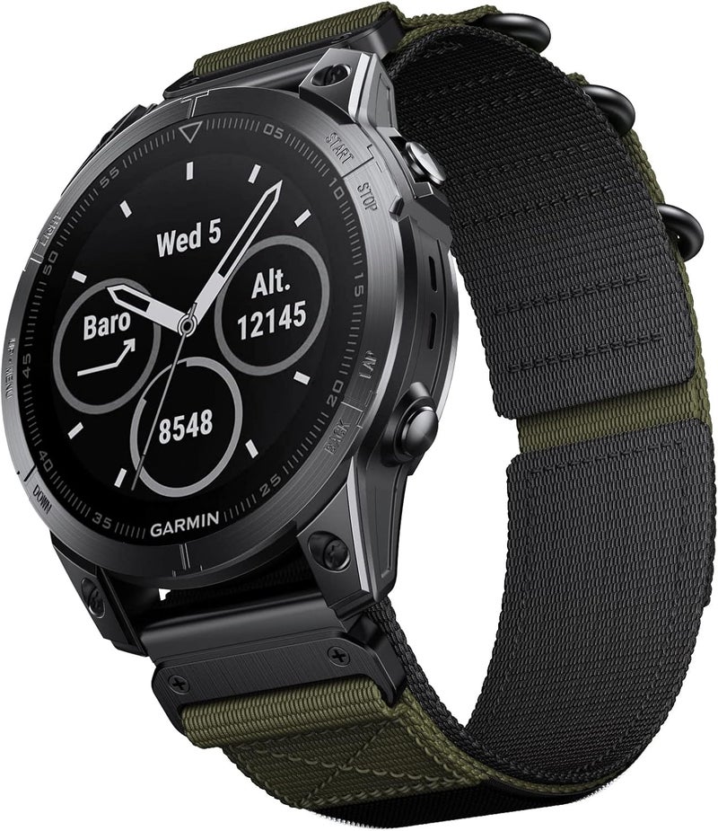 دادو حزام ساعة نايلون ديدو بتصميم ثلاثي الإبزيم مقاس 22 مم متوافق مع Garmin Fenix 7 | Fenix 5P | Approach S62/S60 | Fenix 6 | Fenix 5 | 6 Pro | 5 Plus، حزام نايلون سريع التركيب - Image 2
