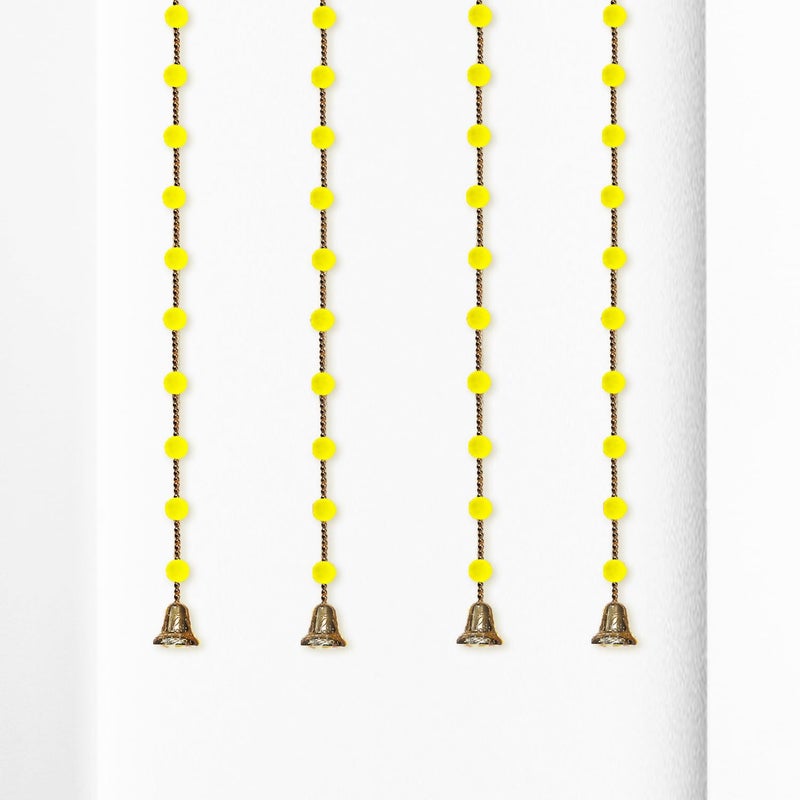 Party Propz Party Propz Yellow Pom Pom Hangings For Decoration with Golden Bell 4 pcs 60 Rajasthani Wall Hangings Decorative Items Haldi Decor Makar Sankranti Decoration Items Lohri Decor Pongal Decoration  - Image 1