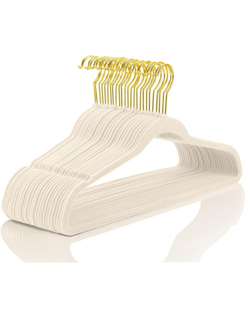 30 Pack Velvet Hangers, Coat Suite Hangers, No Slip Felt Hangers, Ultra Slim Space Saving Hangers, Sturdy Clothes Hangers Beige  - Image 1