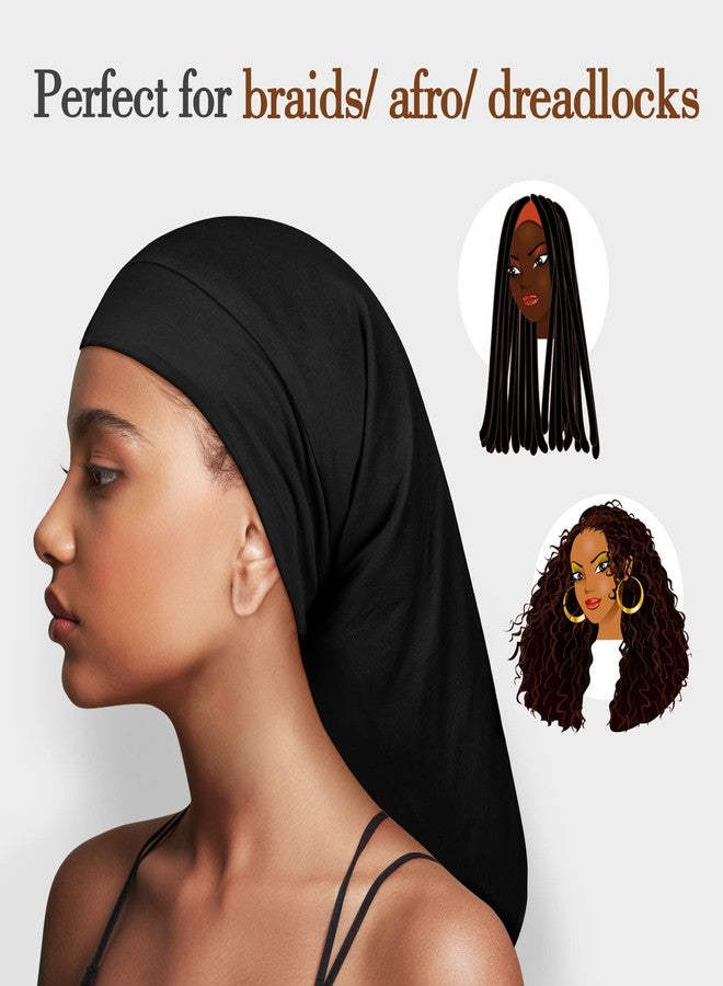 Fittia Long XL Silk Satin Bonnet for Braids, Dreadlocks for Curly Hair Sleeping, Large Silk Sleep Cap for Black Women Men Frizzy Hair - Image 2