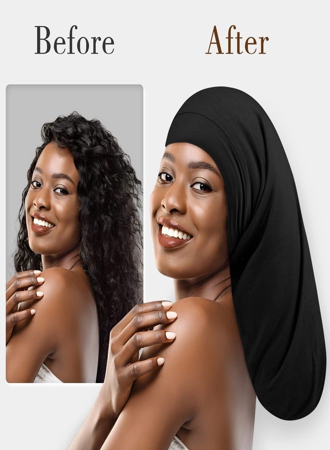 Fittia Long XL Silk Satin Bonnet for Braids, Dreadlocks for Curly Hair Sleeping, Large Silk Sleep Cap for Black Women Men Frizzy Hair - Image 3