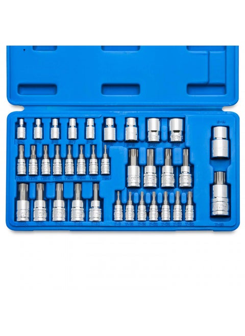 Neiko 10070A Torx Bit Socket and E-Torx Star Socket Set | 35-Piece Set, S2 and Cr-V Steel, 1/4, 3/8 and 1/2-Inch Drive