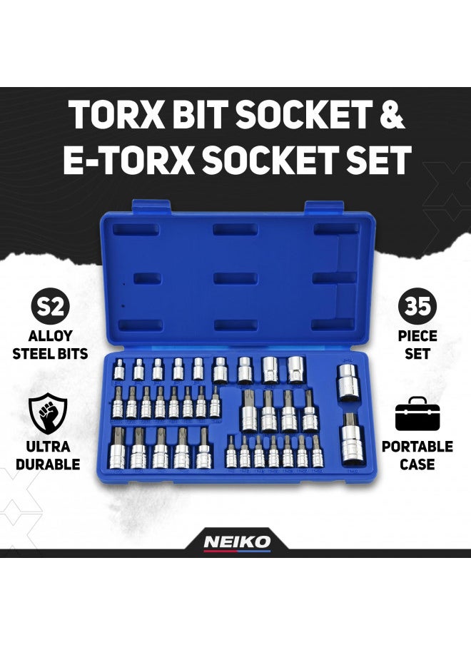 Neiko - Neiko 10070A Torx Bit Socket and E-Torx Star Socket Set | 35-Piece Set, S2 and Cr-V Steel, 1/4, 3/8 and 1/2-Inch Drive - Image 1
