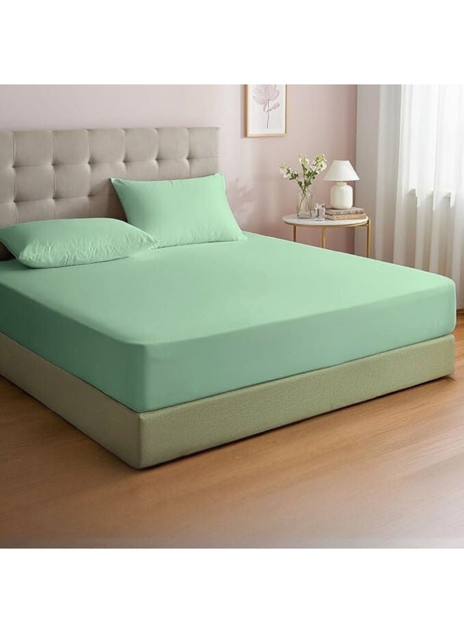 Premium cotton fitted hotel bed sheet set, 3 pieces Mint Green - Image 1