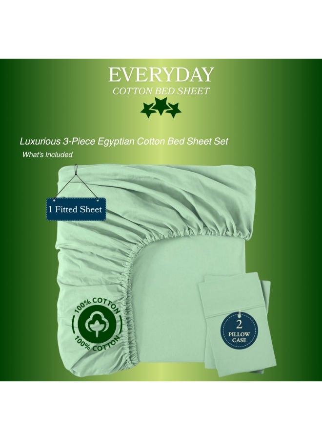 Premium cotton fitted hotel bed sheet set, 3 pieces Mint Green - Image 5