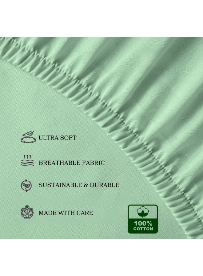 Premium cotton fitted hotel bed sheet set, 3 pieces Mint Green - Image 3
