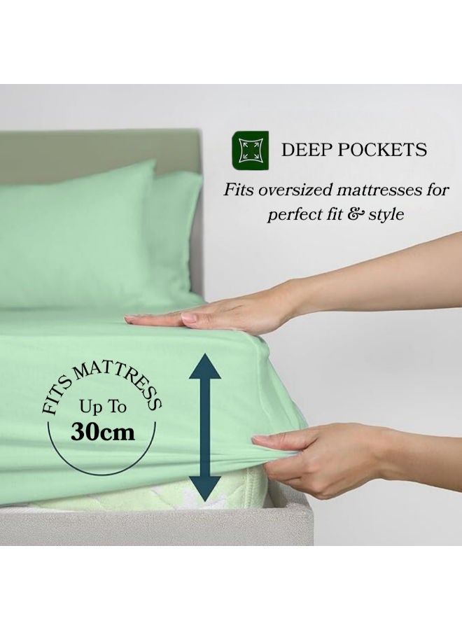 Premium cotton fitted hotel bed sheet set, 3 pieces Mint Green - Image 2