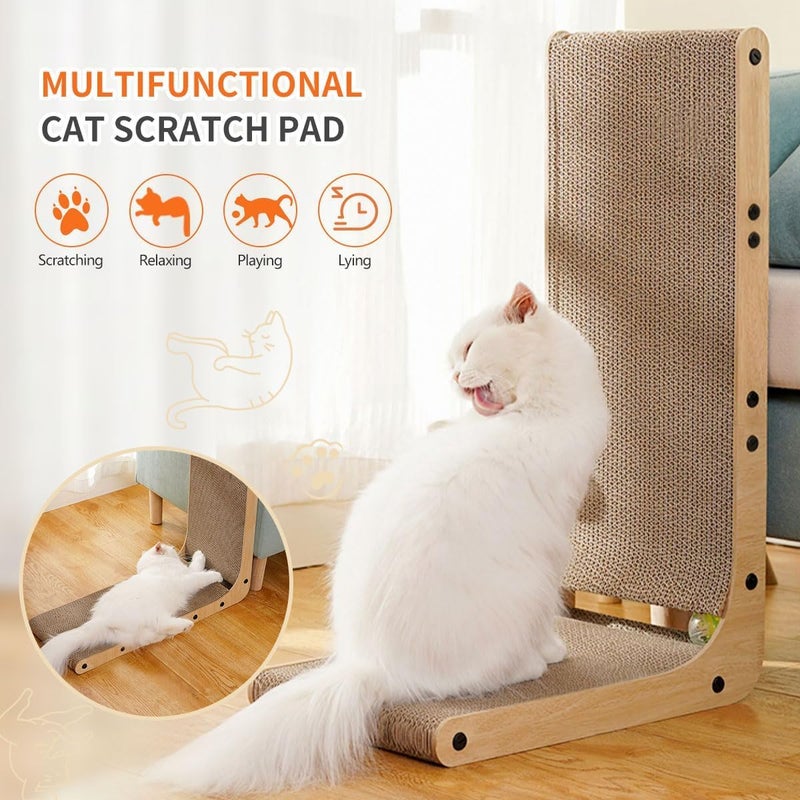 PINKE Cat Scratcher, Cat Scratching Post, Cardboard Cat Scratching Board with Ball Toy, Large Vertical L Shape Cat Scratch Pads Toys Protects Furniture for Indoor Cats, Catnip - Image 4
