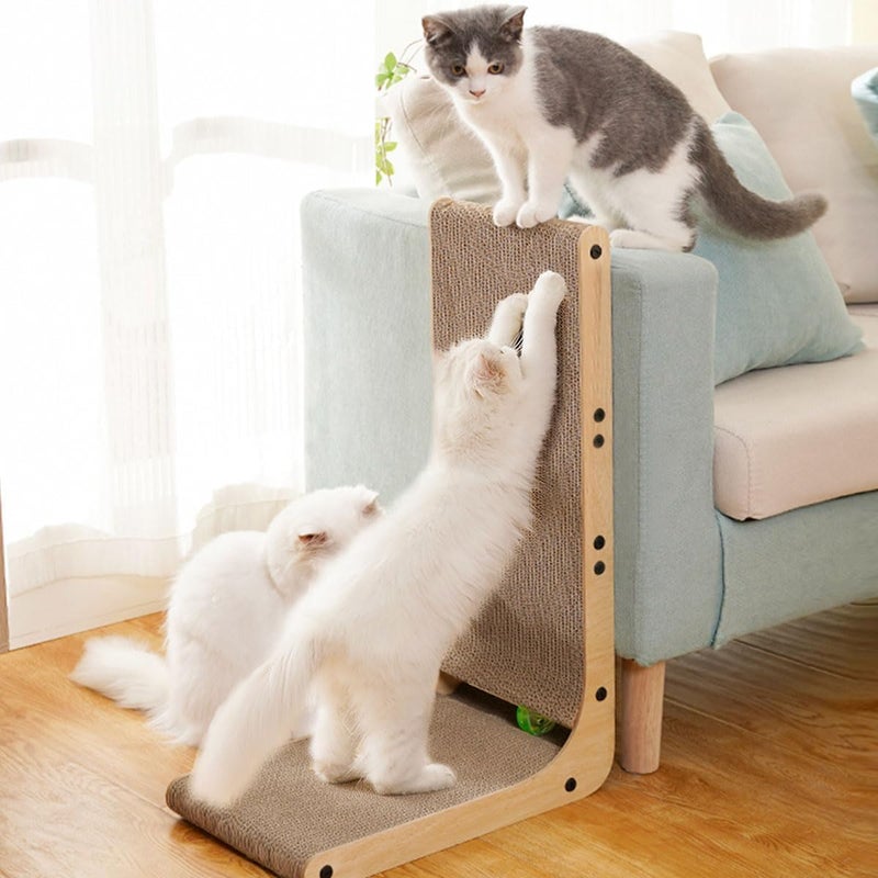 PINKE Cat Scratcher, Cat Scratching Post, Cardboard Cat Scratching Board with Ball Toy, Large Vertical L Shape Cat Scratch Pads Toys Protects Furniture for Indoor Cats, Catnip - Image 1