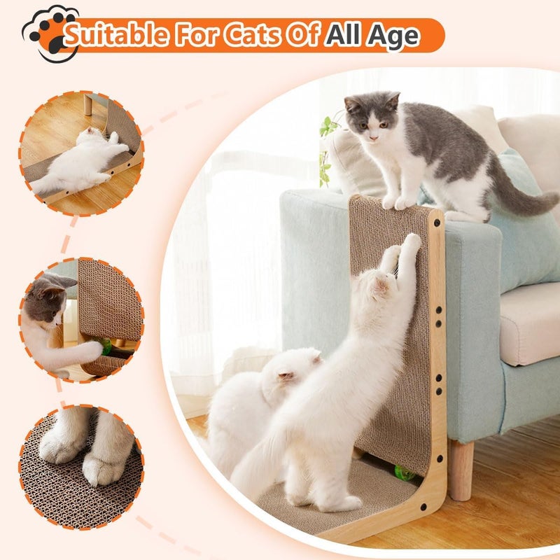 PINKE Cat Scratcher, Cat Scratching Post, Cardboard Cat Scratching Board with Ball Toy, Large Vertical L Shape Cat Scratch Pads Toys Protects Furniture for Indoor Cats, Catnip - Image 5