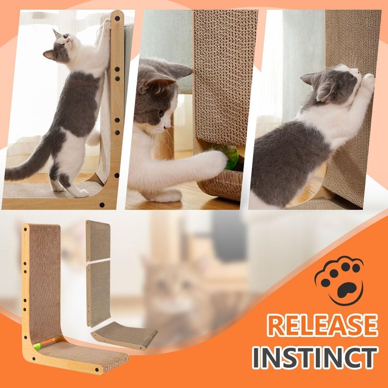 PINKE Cat Scratcher, Cat Scratching Post, Cardboard Cat Scratching Board with Ball Toy, Large Vertical L Shape Cat Scratch Pads Toys Protects Furniture for Indoor Cats, Catnip - Image 3