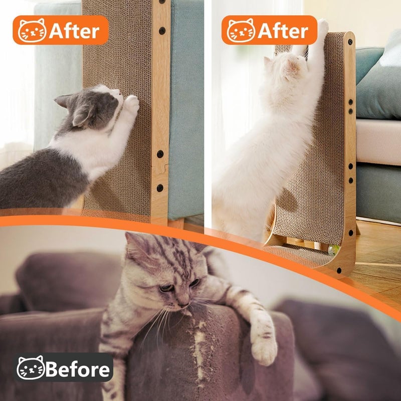PINKE Cat Scratcher, Cat Scratching Post, Cardboard Cat Scratching Board with Ball Toy, Large Vertical L Shape Cat Scratch Pads Toys Protects Furniture for Indoor Cats, Catnip - Image 2