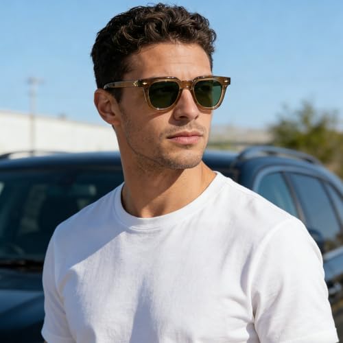 PORADAY Square Sunglasses for Women Men Trendy Thick Frame Sun Glasses Black Shades (Brown/G15+Black/Blue) - Image 2