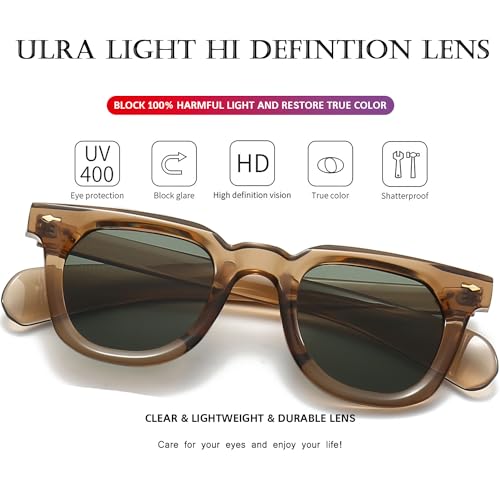 PORADAY Square Sunglasses for Women Men Trendy Thick Frame Sun Glasses Black Shades (Brown/G15+Black/Blue) - Image 5