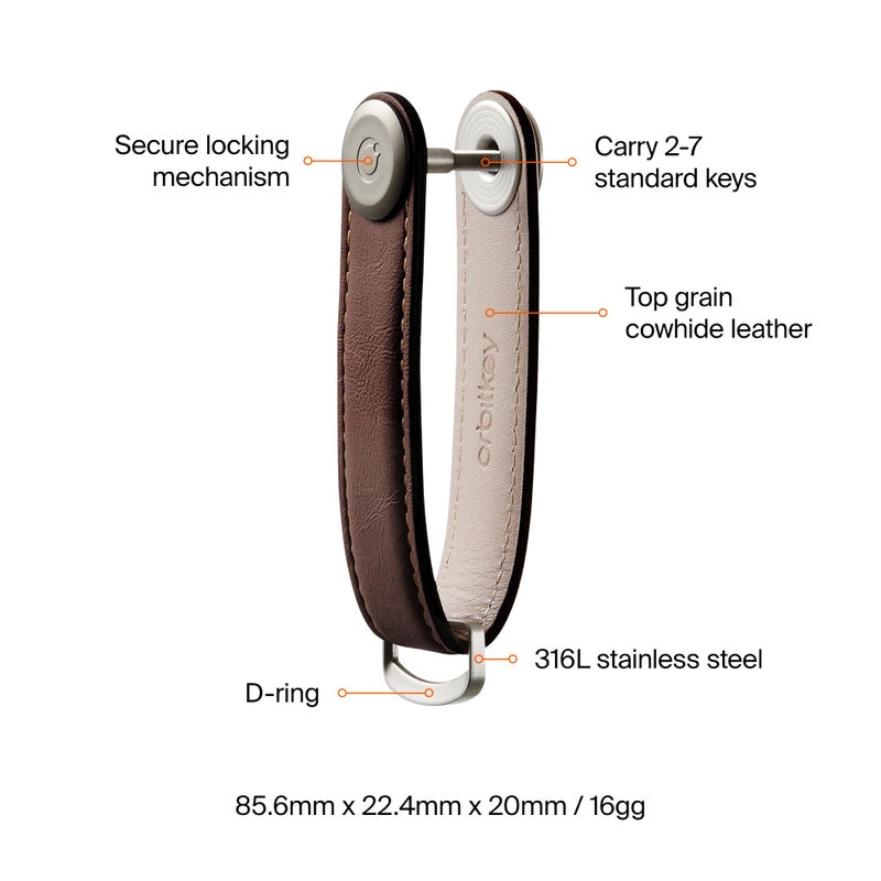 Orbitkey Leather Key Organizer | Durable, Stainless Steel Locking Mechanism, Slim & Quiet Profile | Holds up to 7 Keys, Espresso with Brown Stitching - Image 5