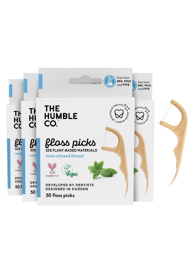 The Humble Co. - Floss Picks (200 Count) Plant Based Dental Floss Picks For Superior Oral Care Dental Hygiene And Gum Health Cruelty Free Tooth Floss Picks (Mint Double Thread) - Image 1