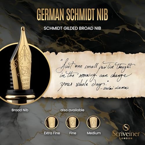 Scriveiner Luxury Fountain Pen - Stunning Black Lacquer Pen, Real Gold Finish, Schmidt Gilded Nib (Broad), Converter, Best Pen Gift Set for Men & Women, Professional, Executive, Office, Nice Pens - Image 5