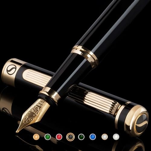 Scriveiner Luxury Fountain Pen - Stunning Black Lacquer Pen, Real Gold Finish, Schmidt Gilded Nib (Broad), Converter, Best Pen Gift Set for Men & Women, Professional, Executive, Office, Nice Pens - Image 1