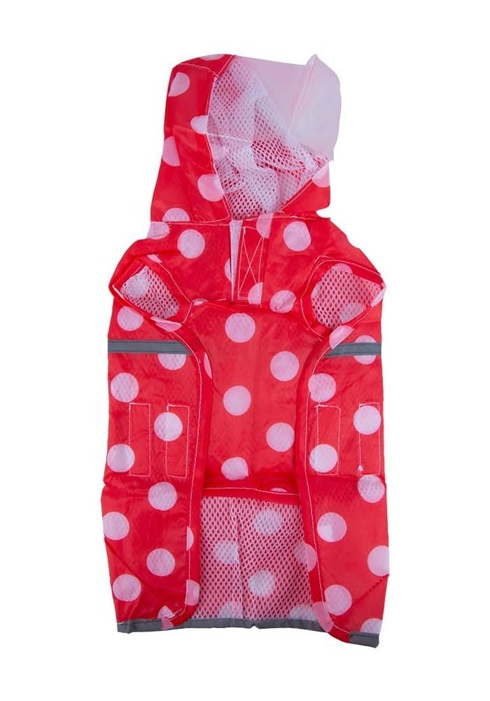 Daiso Dog Raincoat Dot Patterned Waterproof Jacket – Red Lightweight Hooded Pet Rain Coat for Dogs - Image 3