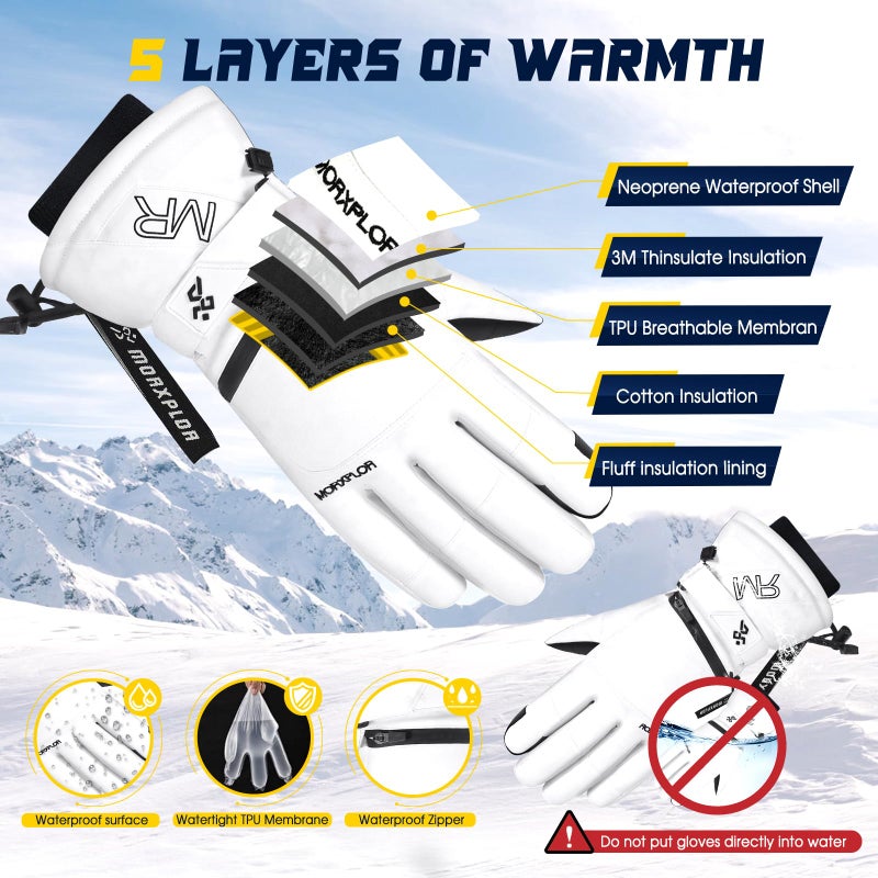 MORXPLOR Ski Snow Gloves for Men Women,3M Thinsulate Insulated Warm Winter Snowboard Windproof Winter Touchscreen Snowmobile Gloves for Cold Weather - Image 4
