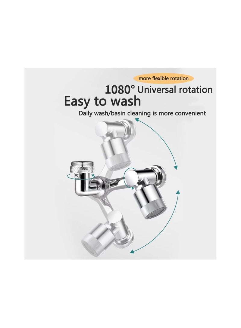 ذراع روبوتية بقطعة واحدة 1080 درجة دوارة صنبور عالمي، صنبور موسع متعدد الوظائف مع ضبط مزدوج، صنبور مقاوم للتنقيط متعدد المفاصل، لون فضي - Image 3