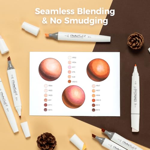 Ohuhu Alcohol Markers Skin Tone Marker Slim Broad and Fine Double Tipped Alcohol-based Marker Set for Artists Adults Coloring Professional Illustration, 24 Portrait Colors Kaala Markers Refillable - Image 3