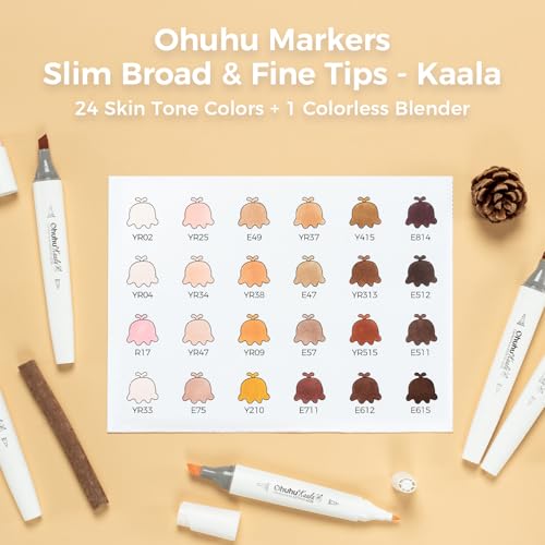Ohuhu Alcohol Markers Skin Tone Marker Slim Broad and Fine Double Tipped Alcohol-based Marker Set for Artists Adults Coloring Professional Illustration, 24 Portrait Colors Kaala Markers Refillable - Image 4