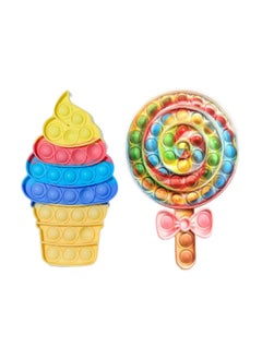 NQOOH Two-Piece Pop It Fidget Toy Set Ice Cream and Lollipop Shapes Sensory Bubble Popping Toy for Stress Relief  - Image 1