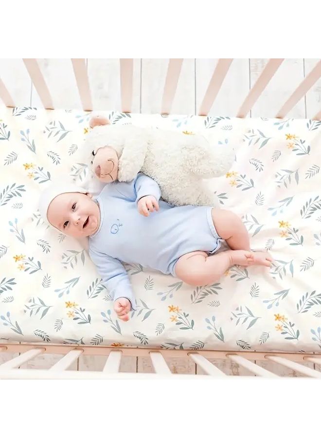 Dark Green Floral Fitted Crib Sheet Breathable Soft Polyester Nursery Cover Machine Washable - Image 4