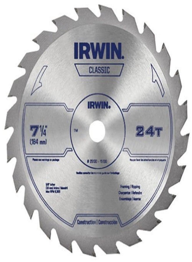IRWIN Tools Classic Series Steel Corded Circular Saw Blade, 7 1/4-inch, 24T (25130) - Image 1