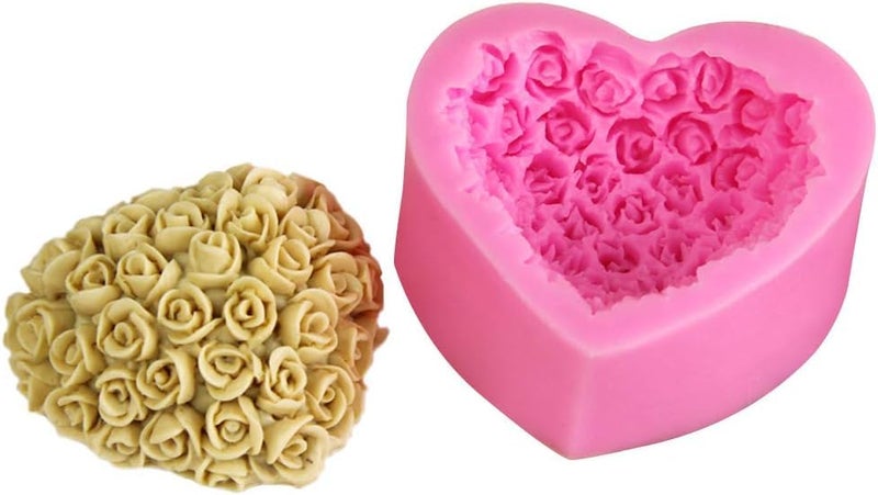 OBTANIM Silicone 3D Rose Flower Mold Love Heart Shape Fondant Soap Cake Mould for Chocolate Wedding Valentine - Image 3