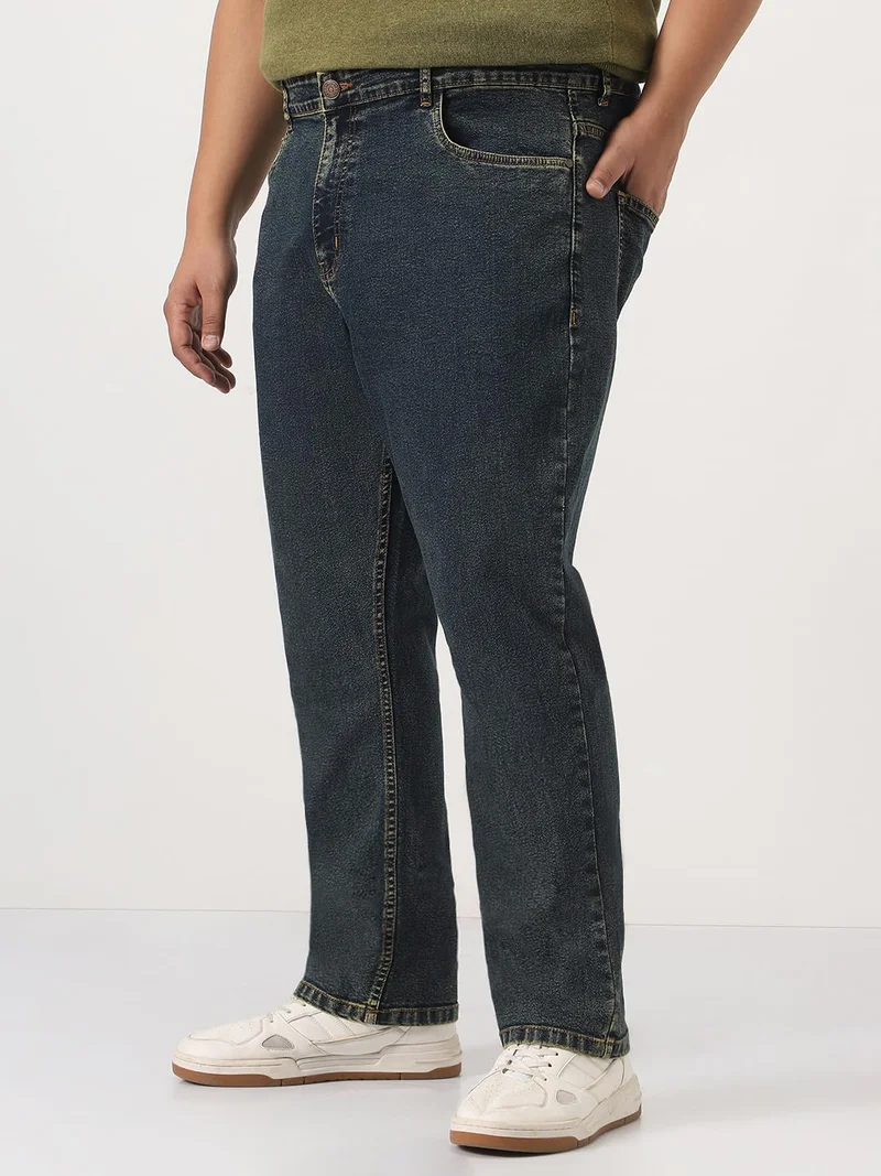 Urbano Fashion  Urbano Plus Men's Blue Straight Fit Heavy Washed Jeans Stretchable  | Best Price UAE