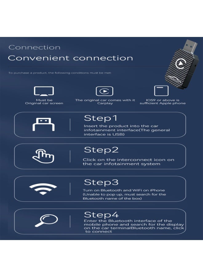 Wireless CarPlay Adapter 2025 Upgraded Plug & Play CarPlay Wireless Dongle Converts Wired to Wireless CarPlay for Cars 2016+ iPhone iOS 12+ Fast Auto Connect Stable Connection - Image 2