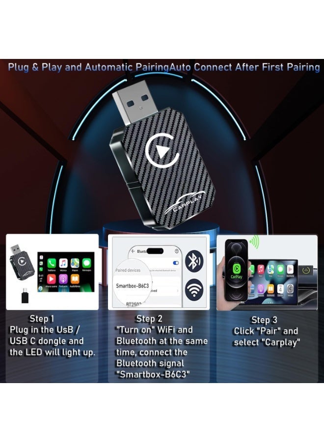 Wireless CarPlay Adapter 2025 Upgraded Plug & Play CarPlay Wireless Dongle Converts Wired to Wireless CarPlay for Cars 2016+ iPhone iOS 12+ Fast Auto Connect Stable Connection - Image 3