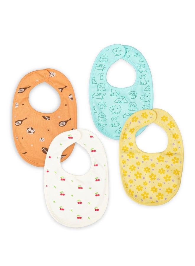 Kidbea Organic Cotton Baby Bib, Adjustable Snap Closure Soft Absorbent Feeding Bibs Apron for Newborns & Infants Child With Cute Prints | Reusable Baby Essential (Pack of 4) - Image 1