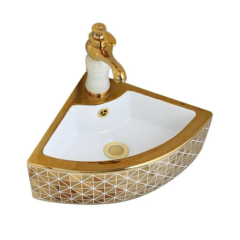 Nexa Bathware corner Ceramic Wall Hung Basin Luxurious Wash basin Table Top Bathroom Sink Wash Basin GOLD Colour With Glossy Finishing 185 x 13 x 5 INCH GC095 - Image 2