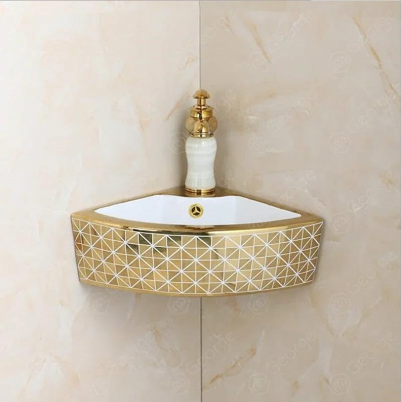 Nexa Bathware corner Ceramic Wall Hung Basin Luxurious Wash basin Table Top Bathroom Sink Wash Basin GOLD Colour With Glossy Finishing 185 x 13 x 5 INCH GC095 - Image 3