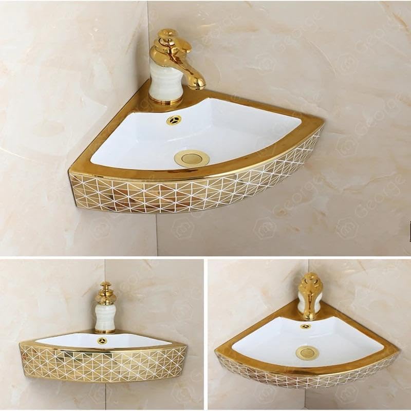 Nexa Bathware corner Ceramic Wall Hung Basin Luxurious Wash basin Table Top Bathroom Sink Wash Basin GOLD Colour With Glossy Finishing 185 x 13 x 5 INCH GC095 - Image 4