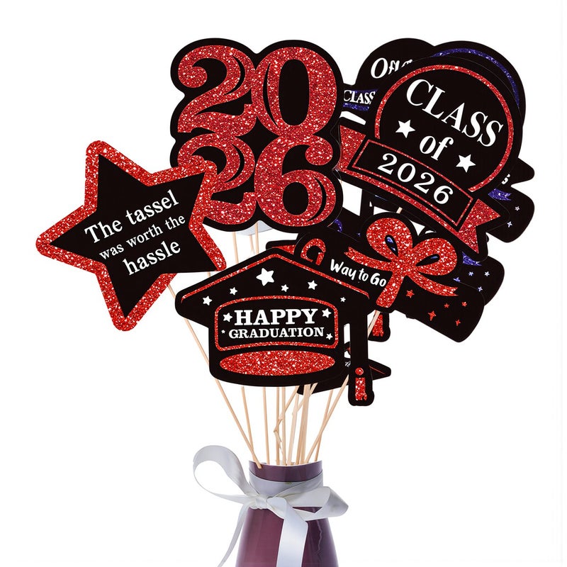 2026 Graduation Decorations Glitter Vase Picks Class of 2026 Party Supplies Red - Image 5