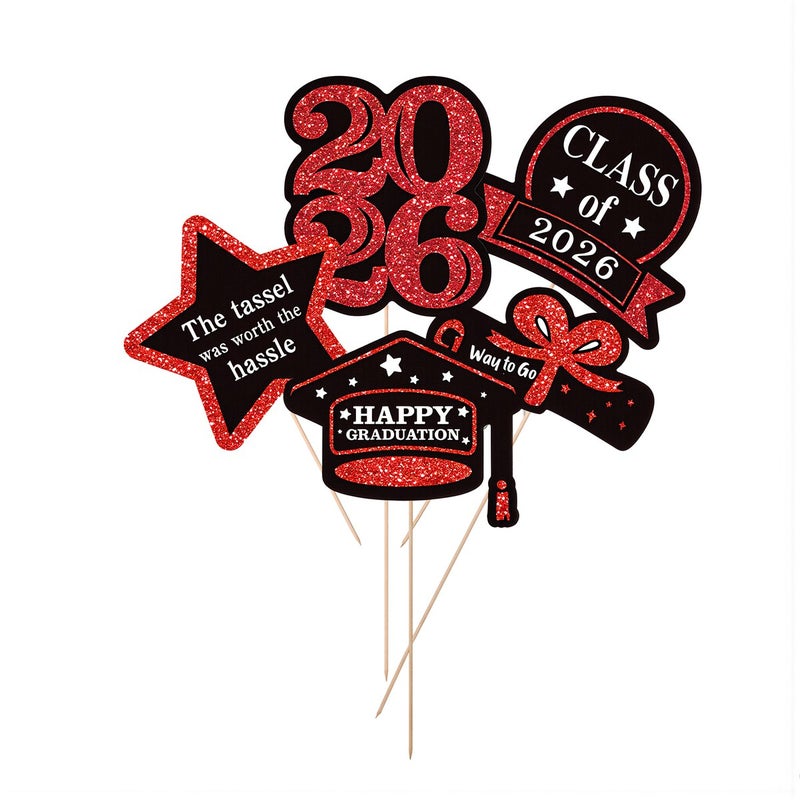 2026 Graduation Decorations Glitter Vase Picks Class of 2026 Party Supplies Red - Image 2