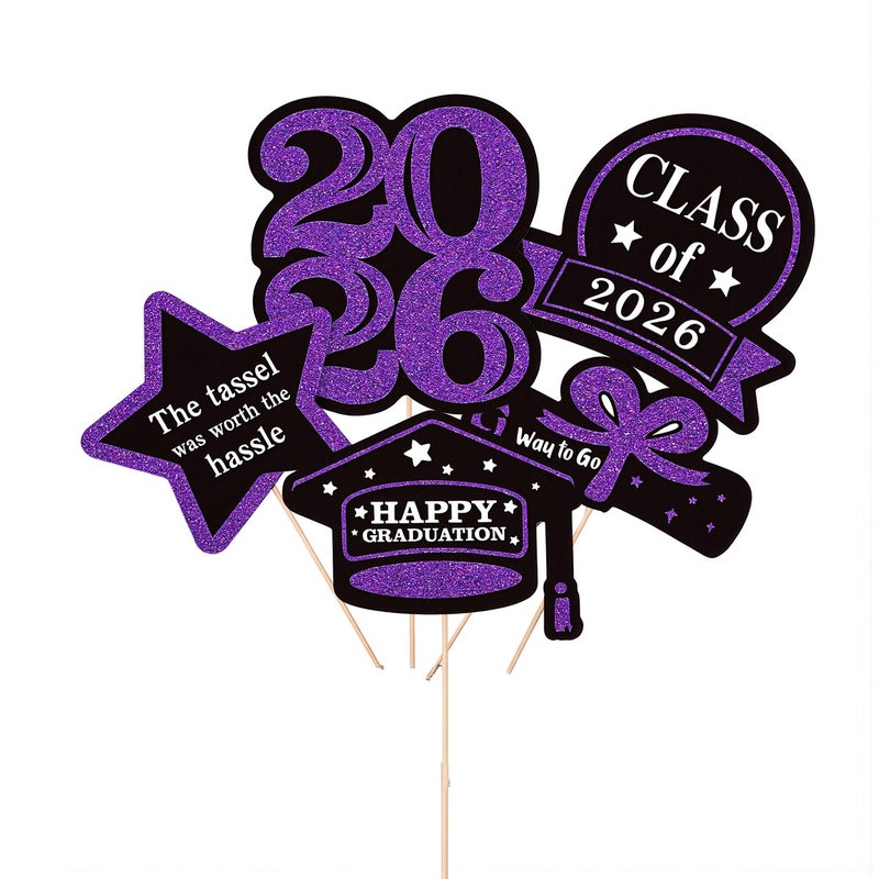 2026 Graduation Decorations Glitter Vase Picks Class of 2026 Party Supplies Red - Image 3