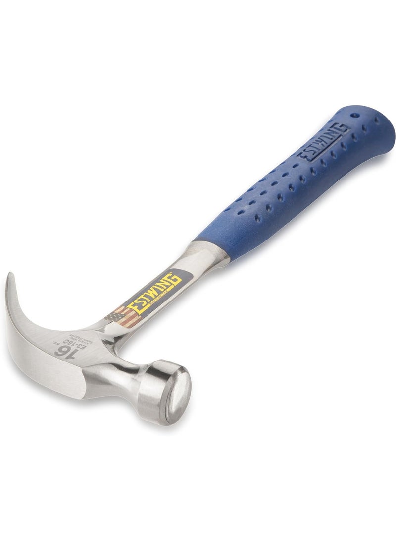 Estwing مطرقة ESTWING - 16 أونصة بمخلب منحني مع وجه أملس ومقبض لتقليل الصدمات - E3-16C، فضي - Image 1