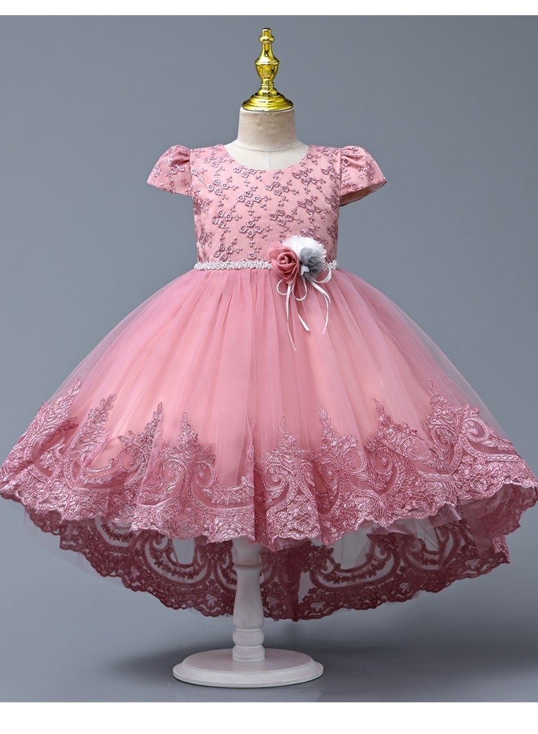 D'Daniela Delia Flower Party Dress Dark Pink with headband - Image 1