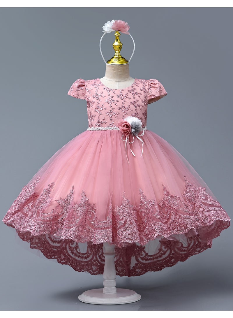 D'Daniela Delia Flower Party Dress Dark Pink with headband - Image 3
