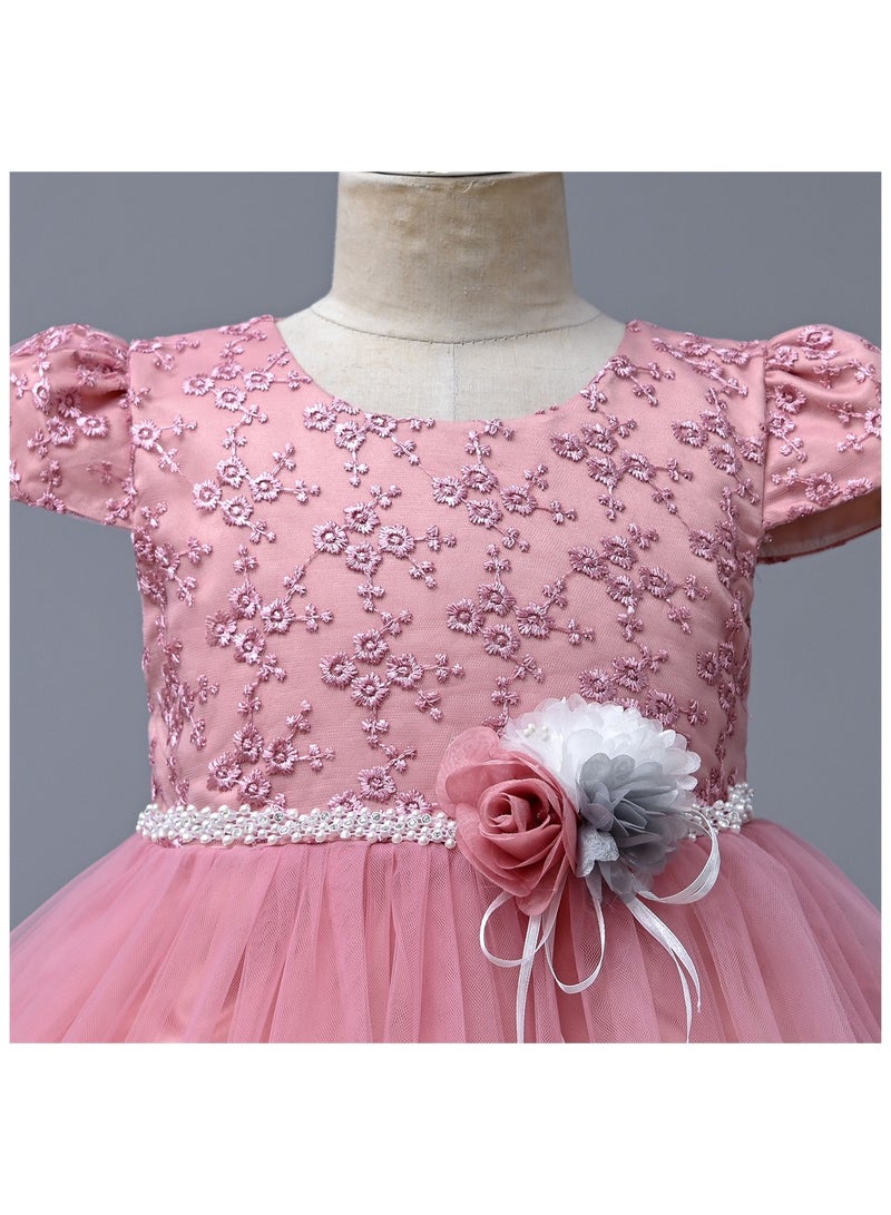 D'Daniela Delia Flower Party Dress Dark Pink with headband - Image 4
