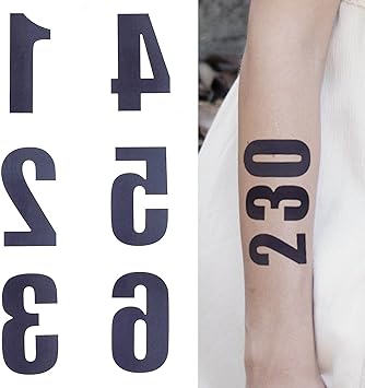 Glaryyears Arabic Numerals Digits Tattoos 50 Pack 5 of Each Number Temporary Tattoo Sticker on Body Neck Arm Face for Sign Mark Party Supplies Athletes Sports - Image 1