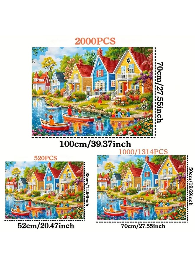 YF3235 2000 قطعة لغز كبير قرية القناة الأوروبية منازل ملونة ديكور المنزل - Image 4