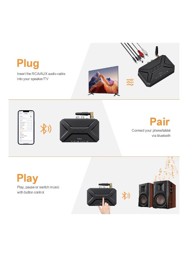 3 in 1 Bluetooth 5.0 Audio Adapter Transmitter Receiver, Aux Audio Adapter with USB/RCA/AUX Output for Music Streaming Sound System, Bluetooth Receiver for Home Stereo /TV/Car/PC/Headphone/Speaker - Image 2