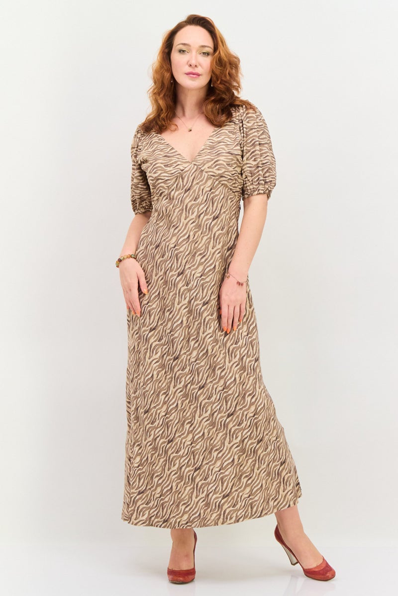 Scotch & Soda Women Animal Print Open Back Maxi Dress, Beige Combo - Image 1